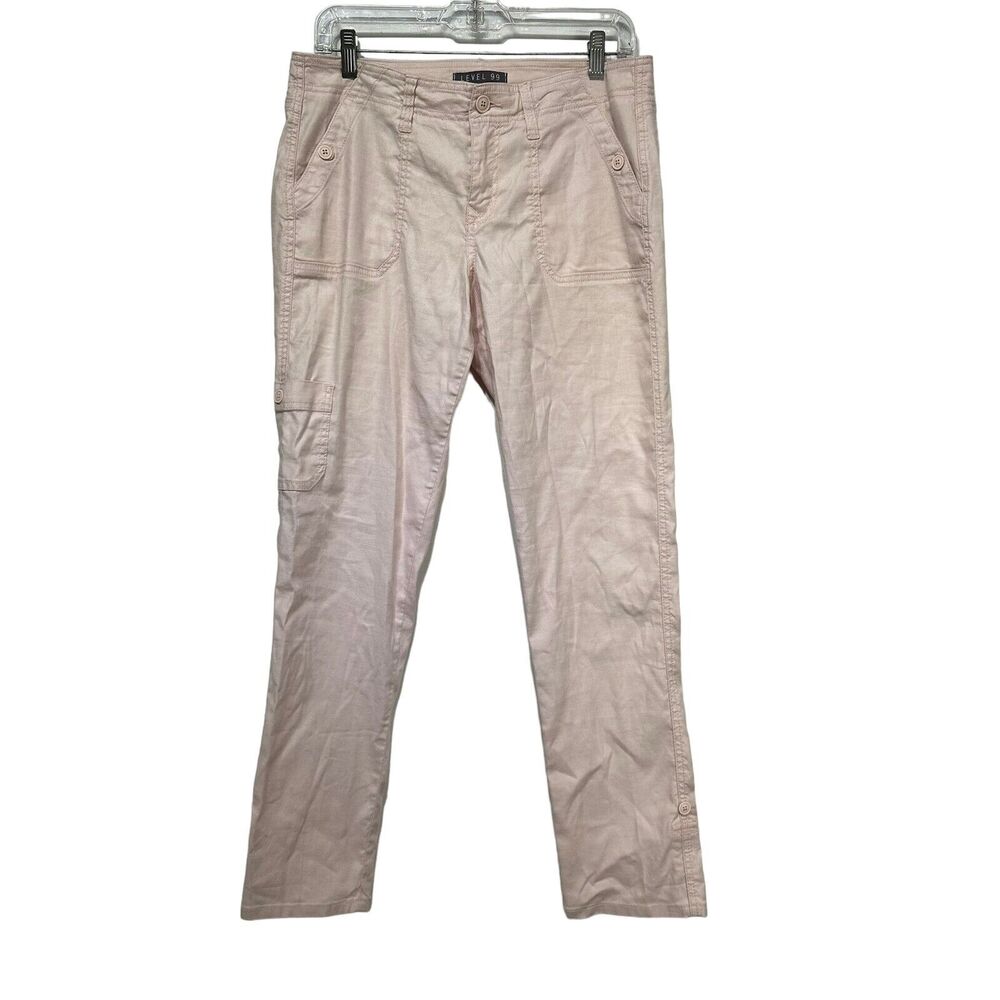 Level 99 Women's Lily Linen Pink Peach Cargo Pants Size 28